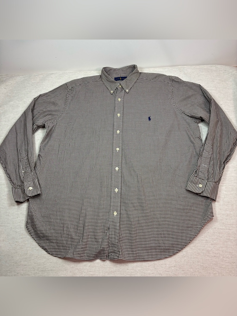 Ralph Lauren Men size Big 1XB long sleeve Micro Gingham Button-Down Shirt brown